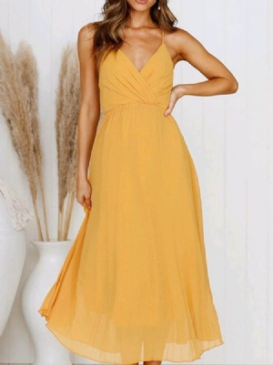 Vestido Feminino Plissado Sem Mangas Sem Mangas Estilo A-line