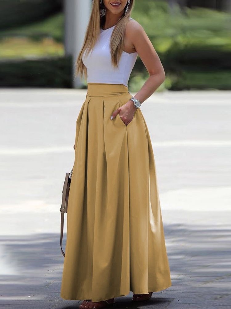 Vestido Feminino Pregueado Na Altura Do Tornozelo Sem Mangas