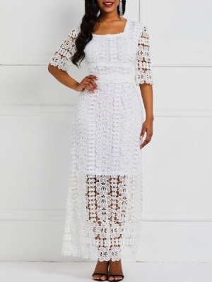 Vestido Feminino De Renda Até O Tornozelo E Pulôver Liso Liso