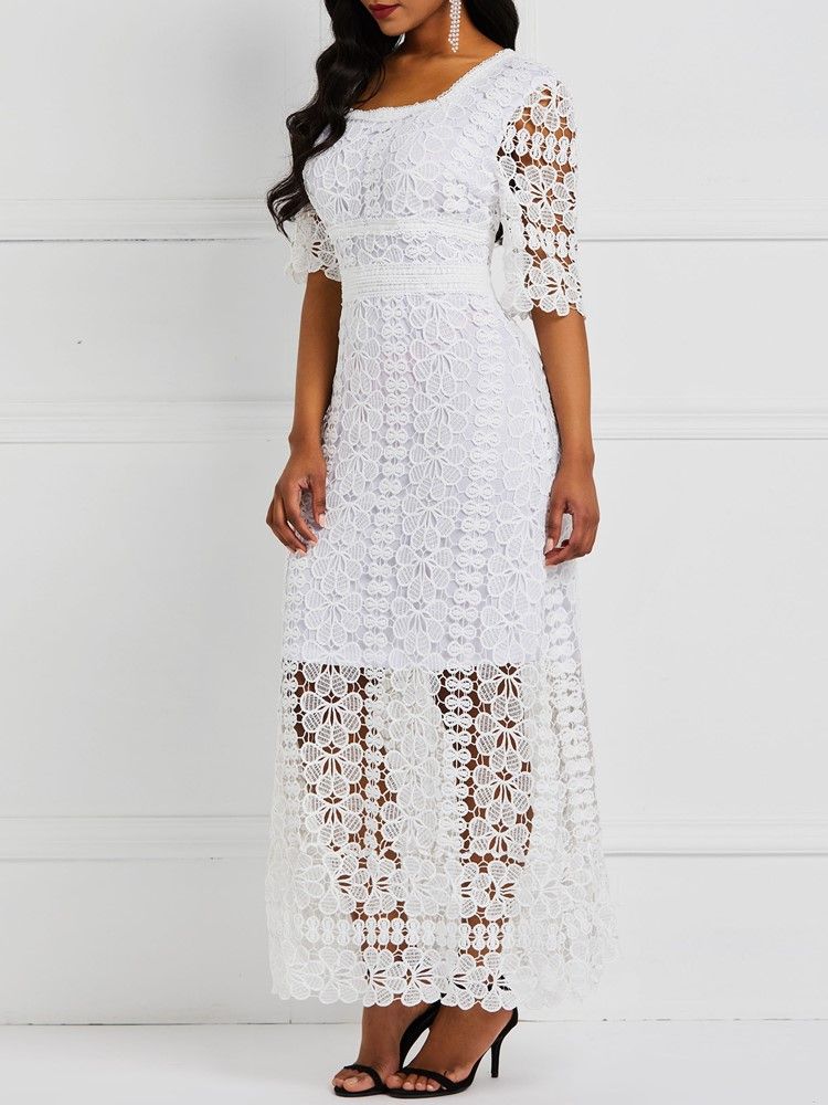 Vestido Feminino De Renda Até O Tornozelo E Pulôver Liso Liso