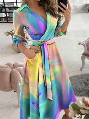 Vestido Feminino De Renda Gradiente De Meia Canela Meia Manga Três Quartos De Verão