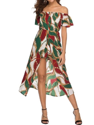 Vestido Feminino Sem Manga Curta Com Divisão De Ombro Curto Pulôver Colorido