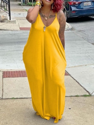 Vestido Feminino Sem Mangas Com Alça Espaguete De Verão Até O Chão