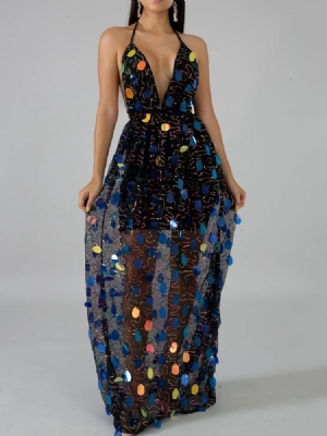 Vestido Feminino Sem Mangas Sem Mangas Com Decote Em V Frente Única E Cintura Média