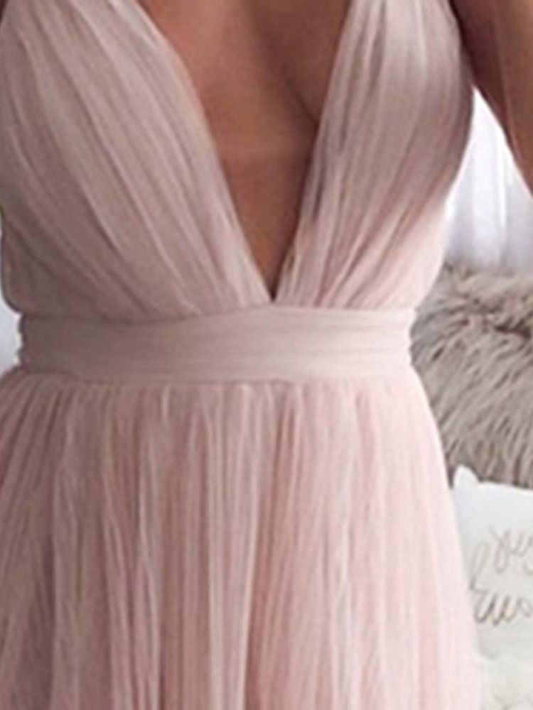 Vestido Feminino Feminino Sem Mangas Sem Mangas Com Decote Em V Vestido Liso Feminino