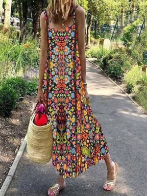Vestido Feminino Sem Mangas Com Gola Quadrada Canela Média Cintura Média Alça Espaguete