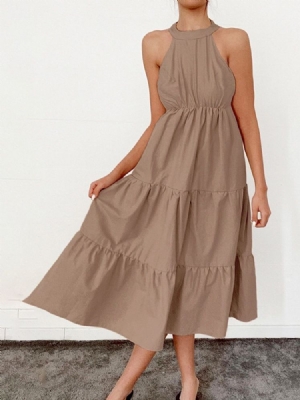 Vestido Feminino Sem Mangas Panturrilha Média Sem Costas Pulôver Liso