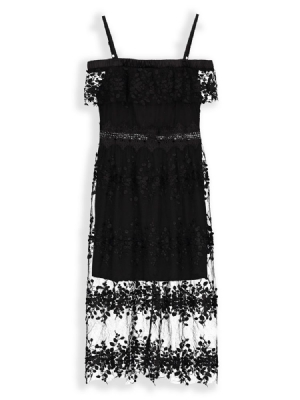 Vestido Feminino Transparente De Renda Sem Ombro Em Corte A