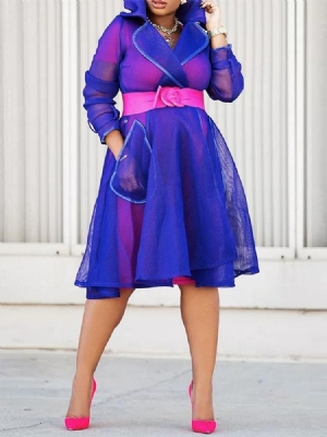 Vestido Liso Feminino De Malha De Manga Comprida Na Altura Do Joelho
