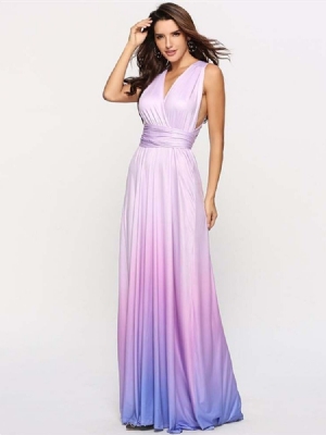 Vestido Longo Feminino Gradiente Cocktail Sem Mangas Expansível Até O Chão