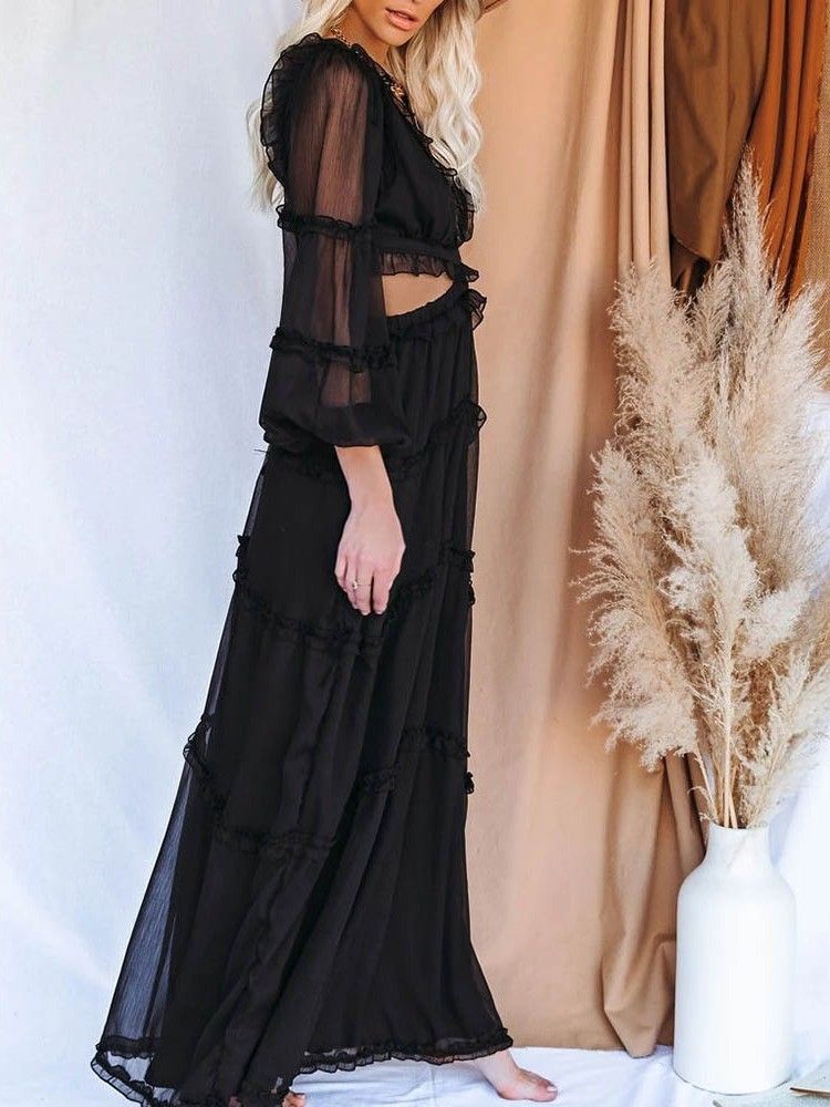 Vestido Longo Feminino Oco Com Decote Em V Vestido Liso Vestidos De Praia Para Mulheres