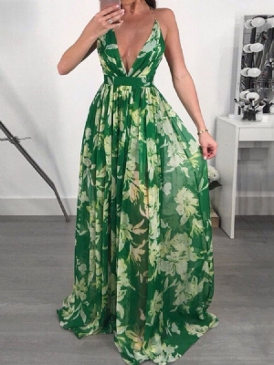 Vestido Longo Floral Com Decote Em V Sem Encosto Até O Chão Vestido Longo Floral Vestidos De Praia Para Mulheres