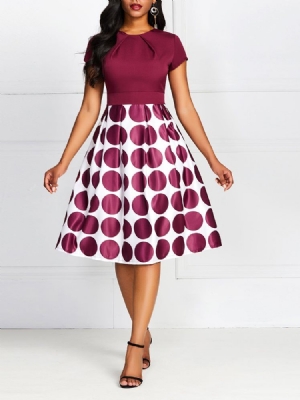 Vestido De Mangas Curtas Feminino Com Bolinhas Em Linha A Acima Do Joelho