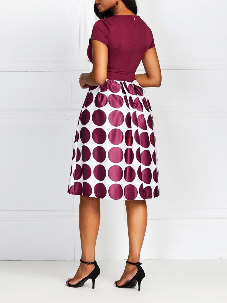 Vestido De Mangas Curtas Feminino Com Bolinhas Em Linha A Acima Do Joelho