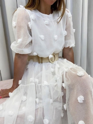 Vestido Maxi Feminino Malha Meia Panturrilha Manga Curta Pulôver Doce