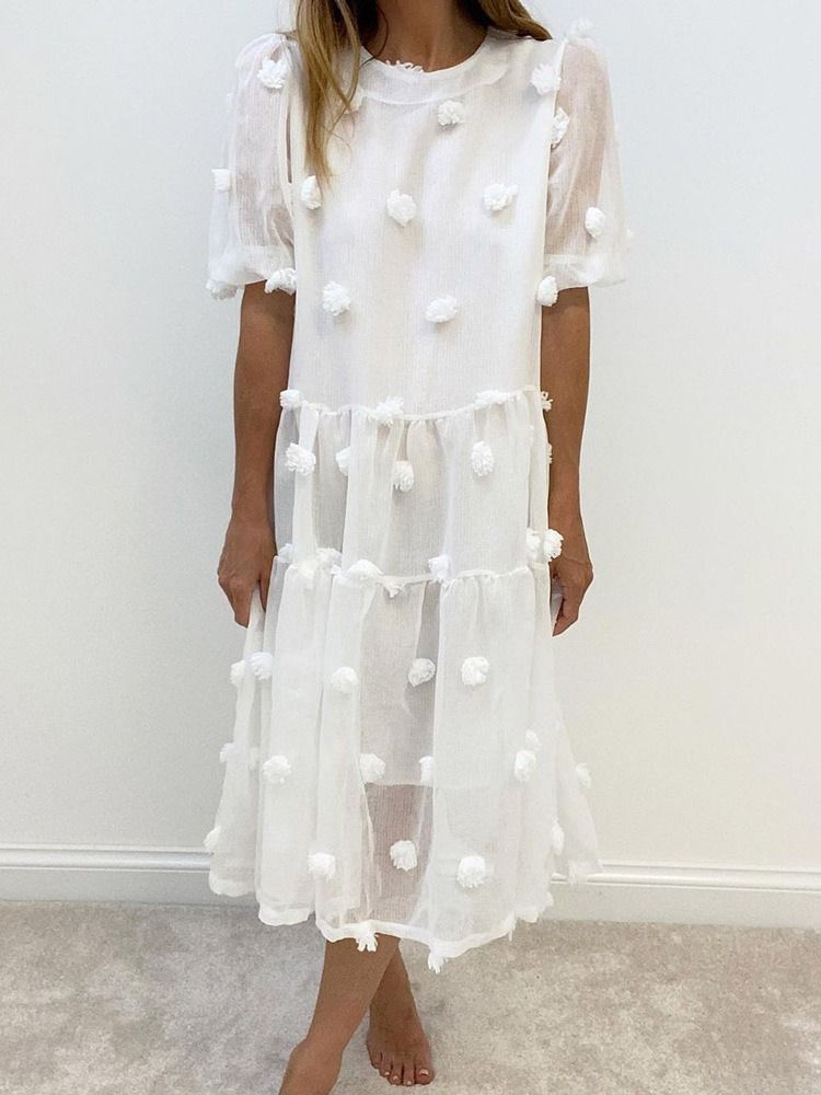 Vestido Maxi Feminino Malha Meia Panturrilha Manga Curta Pulôver Doce