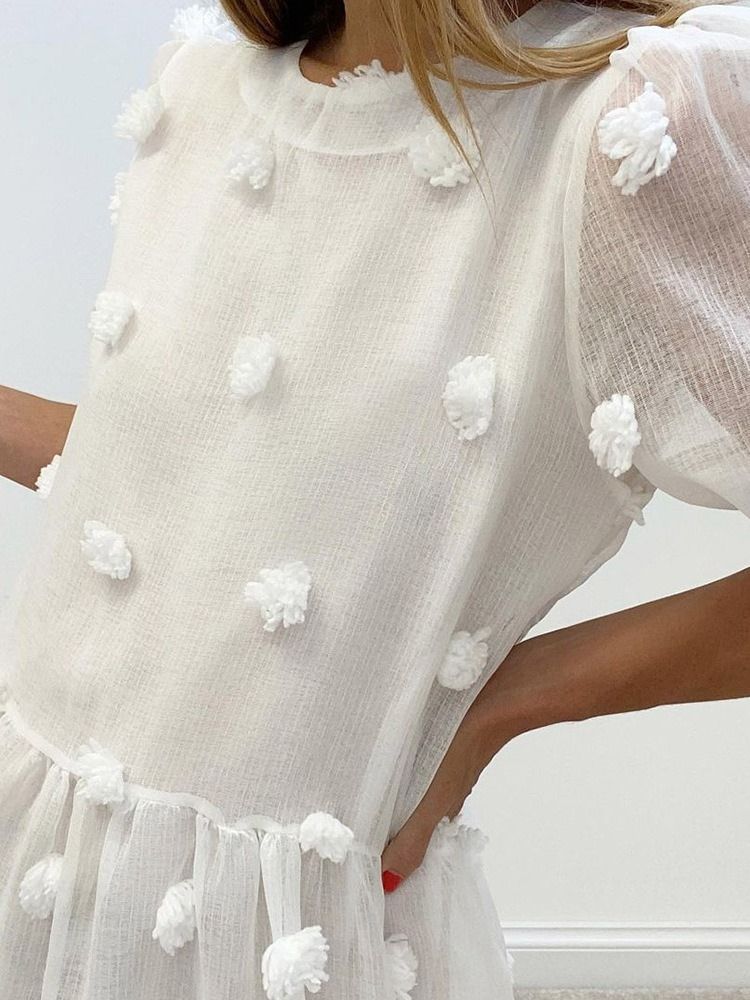 Vestido Maxi Feminino Malha Meia Panturrilha Manga Curta Pulôver Doce