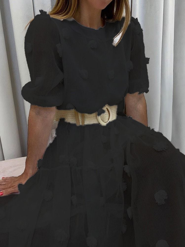 Vestido Maxi Feminino Malha Meia Panturrilha Manga Curta Pulôver Doce