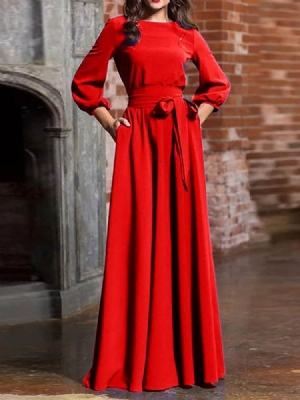 Vestido Maxi Liso Feminino Com Expansão De Bolso A-line