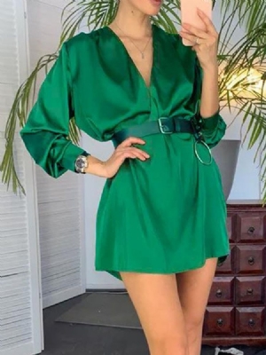 Vestido Normal Feminino Com Decote Em V Manga A Três Quartos Acima Do Joelho