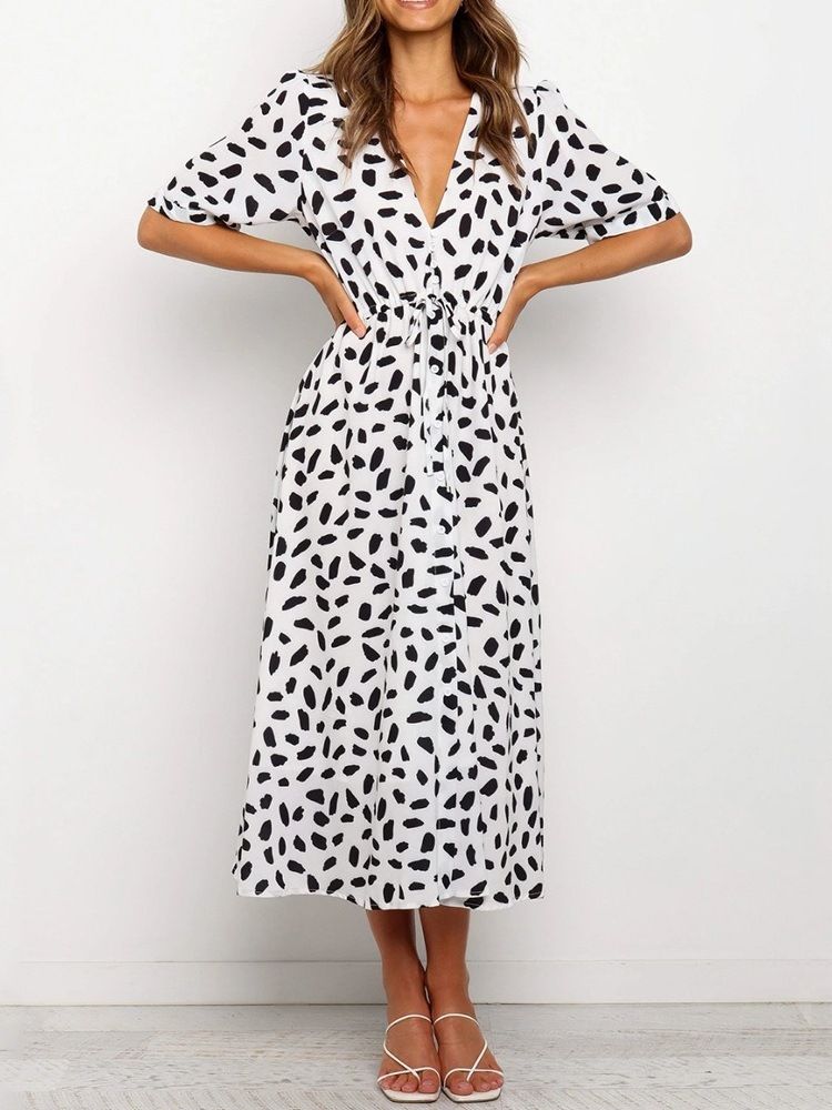 Vestido Normal Feminino Com Renda Na Barriga Da Perna E Decote Em V