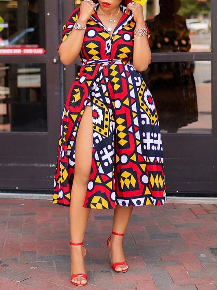 Vestido Normal Feminino De Lapela Com Meia Canela Manga Três Quartos Meia-canela