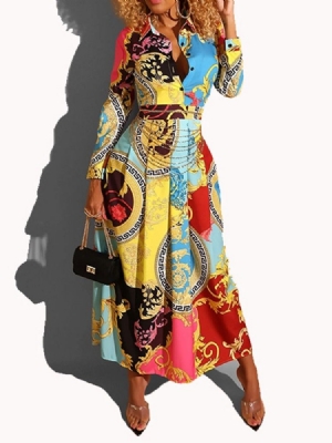 Vestido De Pulôver Feminino Com Gola Até O Tornozelo E Nove Pontos Com Cintura Média