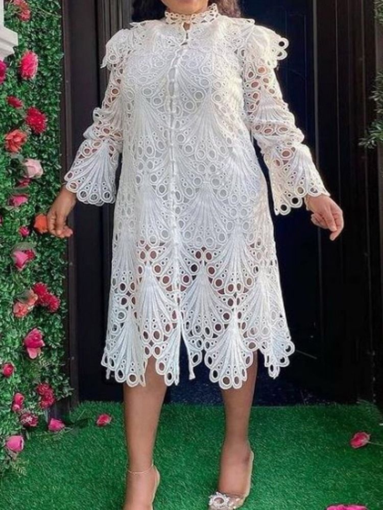 Vestido Simples Feminino De Manga Longa Com Gola Alta E Gola Alta