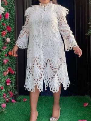 Vestido Simples Feminino De Manga Longa Com Gola Alta E Gola Alta
