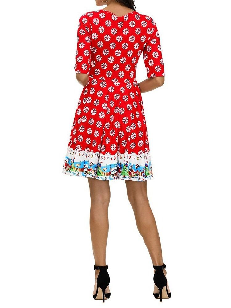 Vestido De Verão Feminino Com Estampa De Gola Redonda E Manga Curta