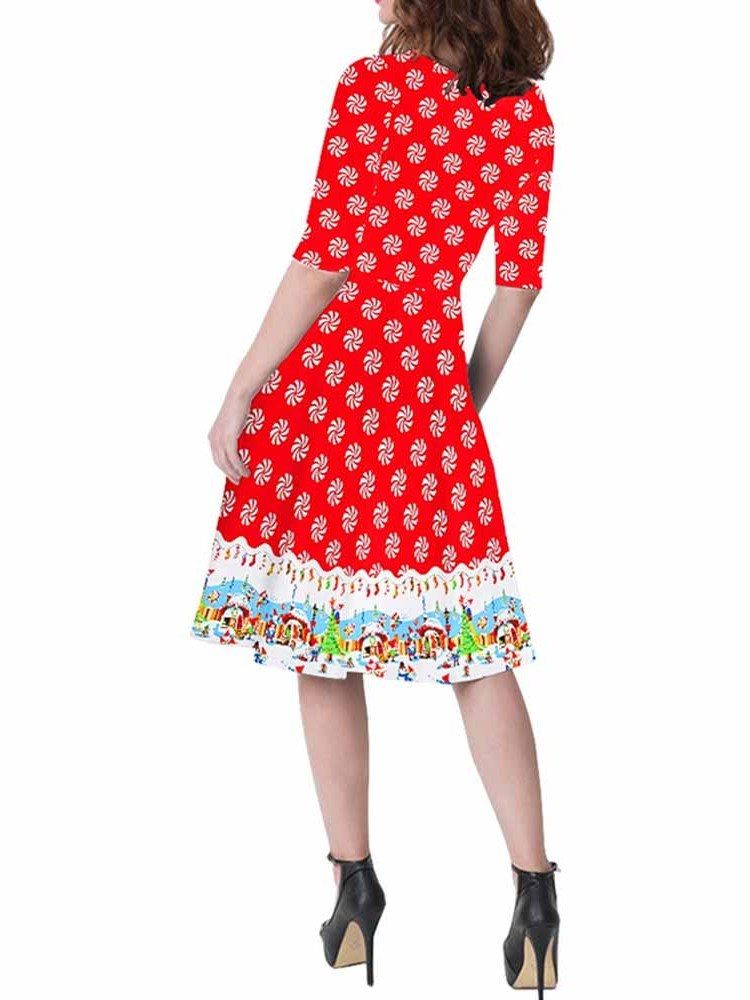 Vestido De Verão Feminino Com Estampa De Gola Redonda E Manga Curta