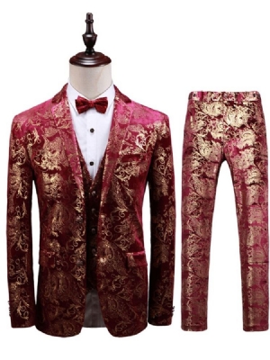 Blazer De Peito Único Com Estampa Floral 3 Peças Terno Masculino