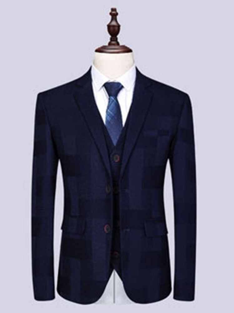 Blazer De Peito Único Xadrez Calça Colete Homem Terno Casual