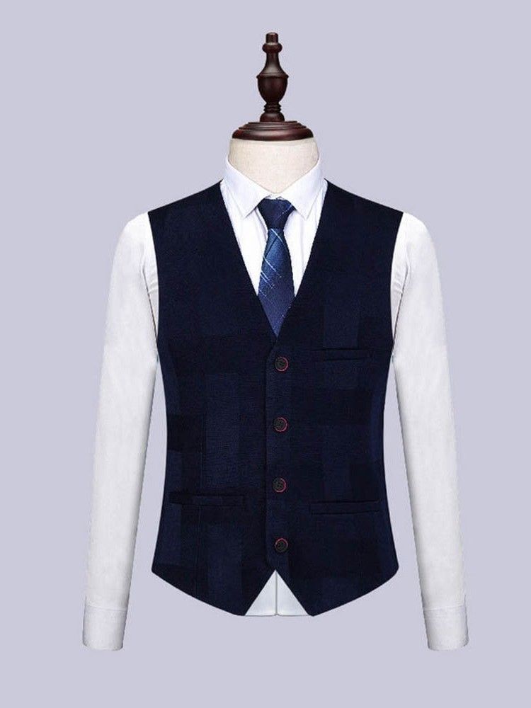Blazer De Peito Único Xadrez Calça Colete Homem Terno Casual