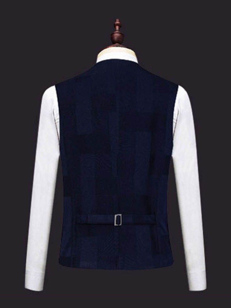 Blazer De Peito Único Xadrez Calça Colete Homem Terno Casual