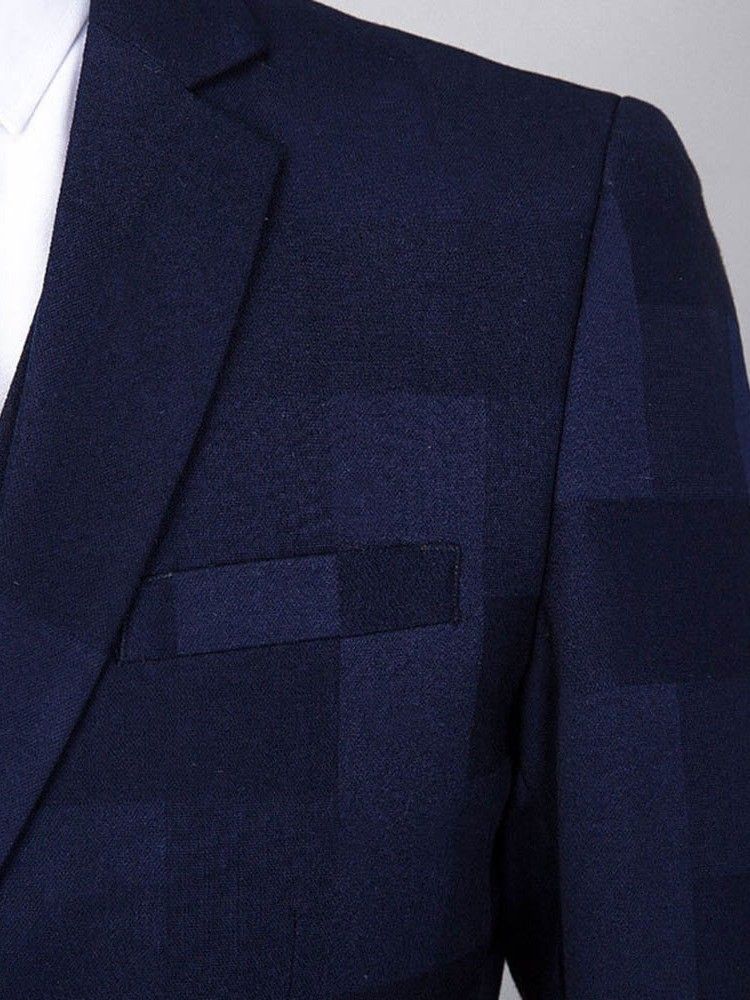 Blazer De Peito Único Xadrez Calça Colete Homem Terno Casual