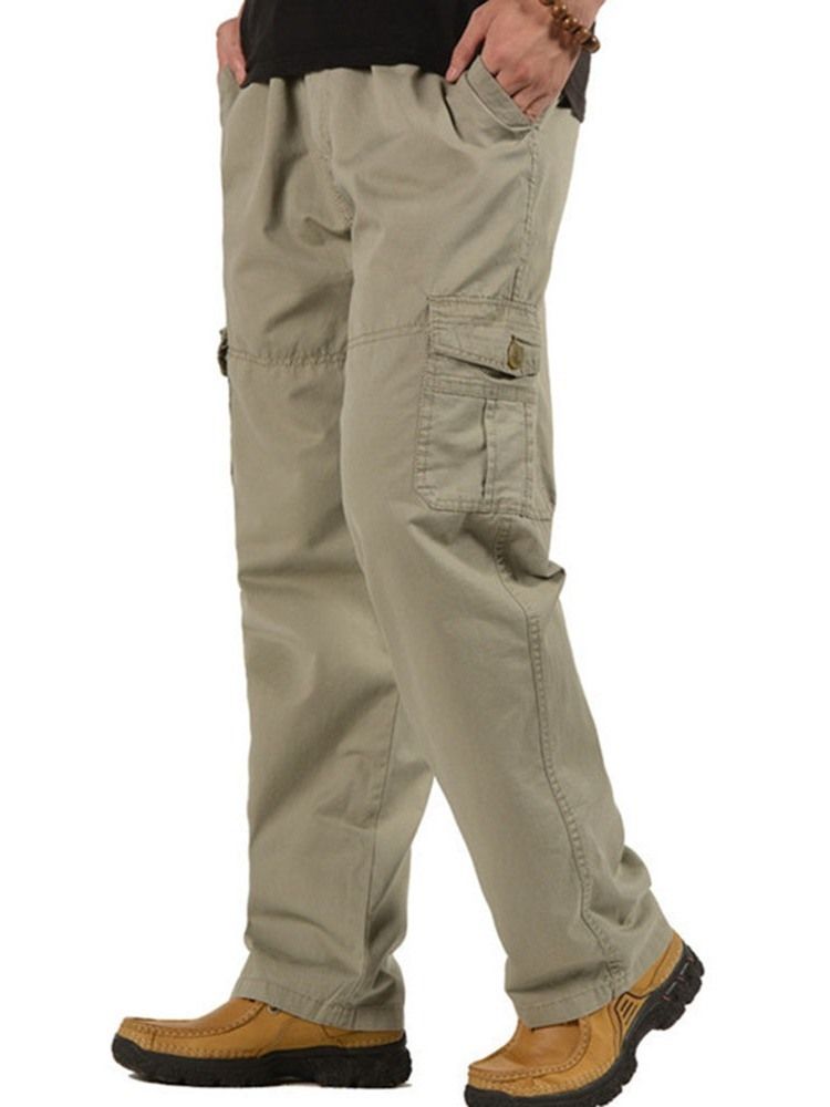 Calça Casual Simples De Bolso Com Cintura Média Masculina Casual