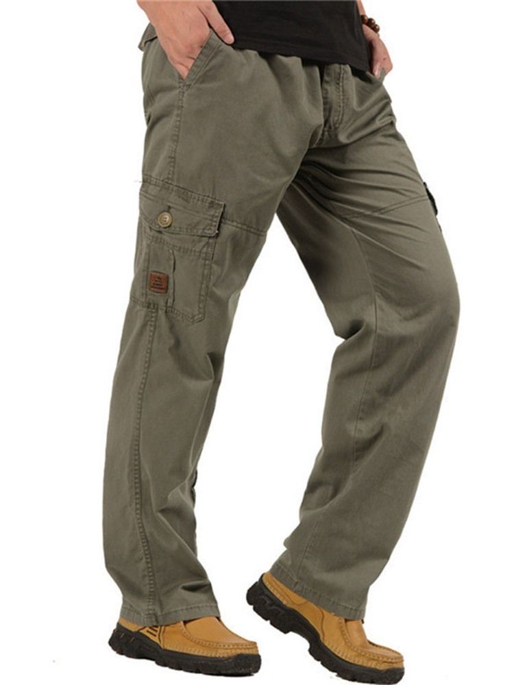 Calça Casual Simples De Bolso Com Cintura Média Masculina Casual
