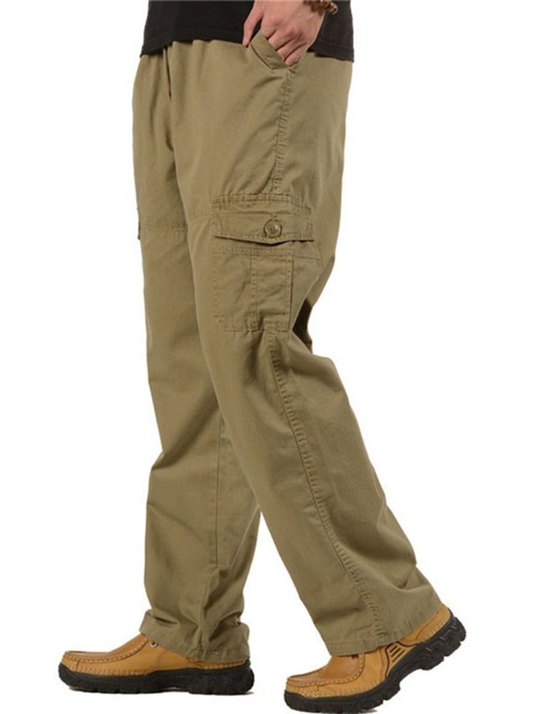 Calça Casual Simples De Bolso Com Cintura Média Masculina Casual