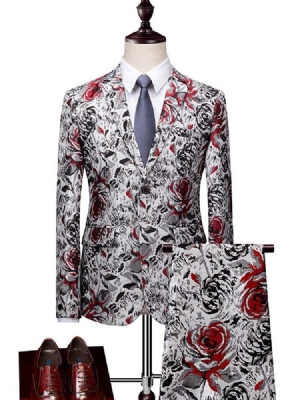 Calças Blazer Estampado Floral Homens Ternos Casual Bola