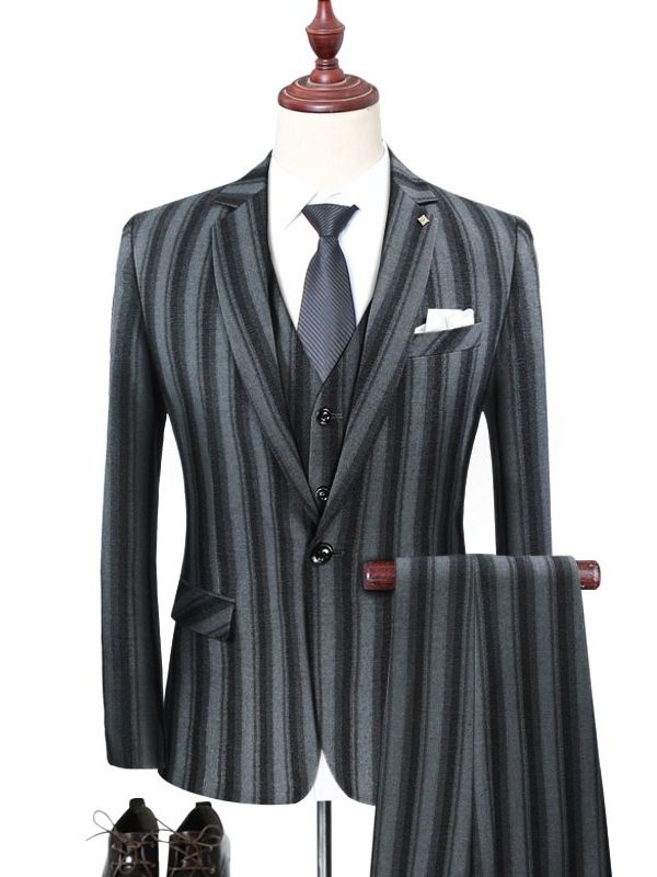 Calças Blazer Listrado Vertical Colete Masculino 3 Peças Ternos