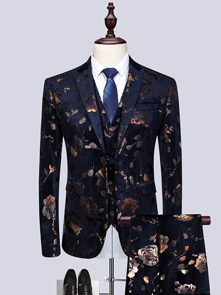 Estampa Floral Masculina 3 Peças Terno Vestido De Festa Casual