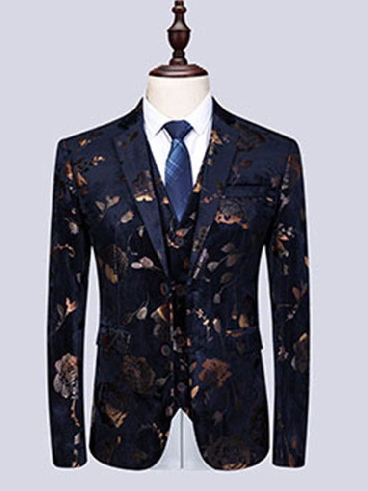 Estampa Floral Masculina 3 Peças Terno Vestido De Festa Casual