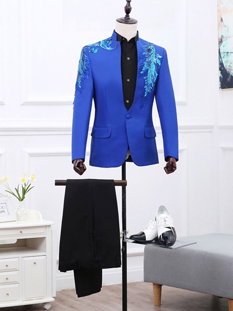 Fato De Casamento Masculino Com Colarinho De Lantejoulas