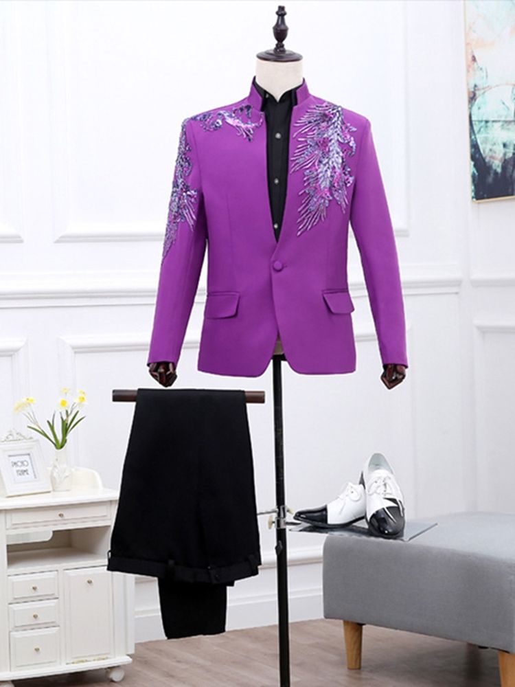 Fato De Casamento Masculino Com Colarinho De Lantejoulas