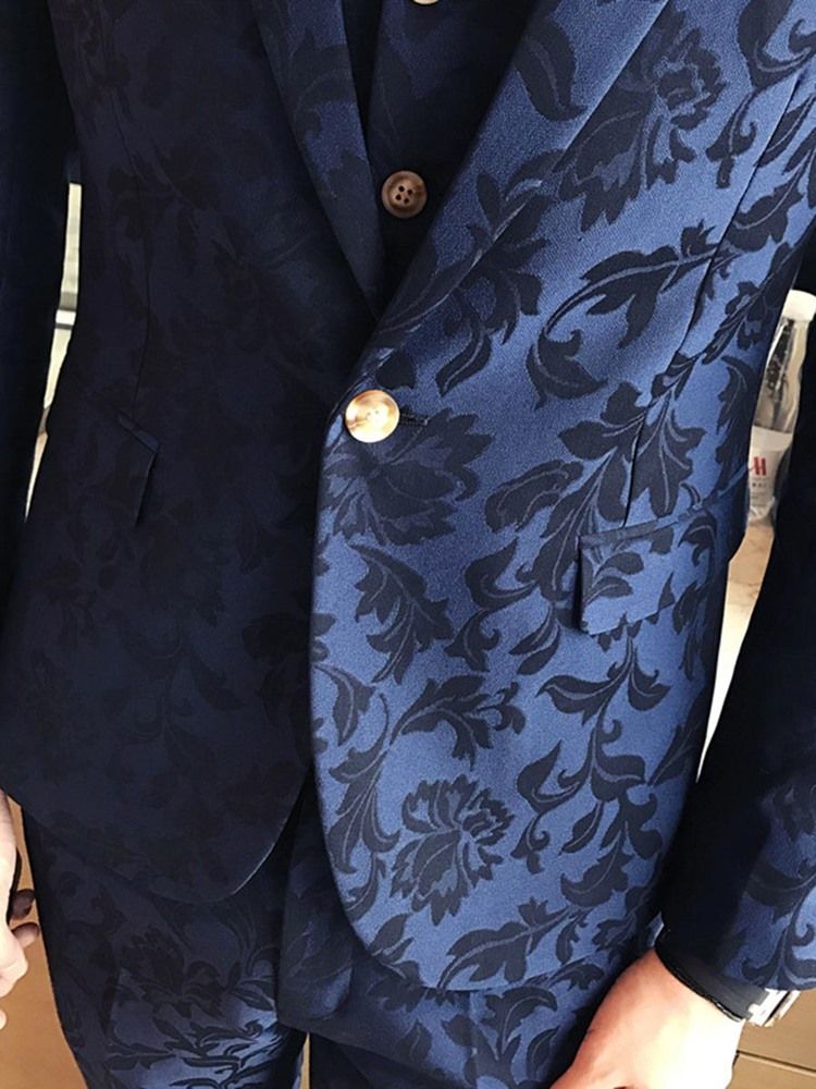 Lapela Slim Fit Print Poliéster Três Peças De Ternos Masculinos
