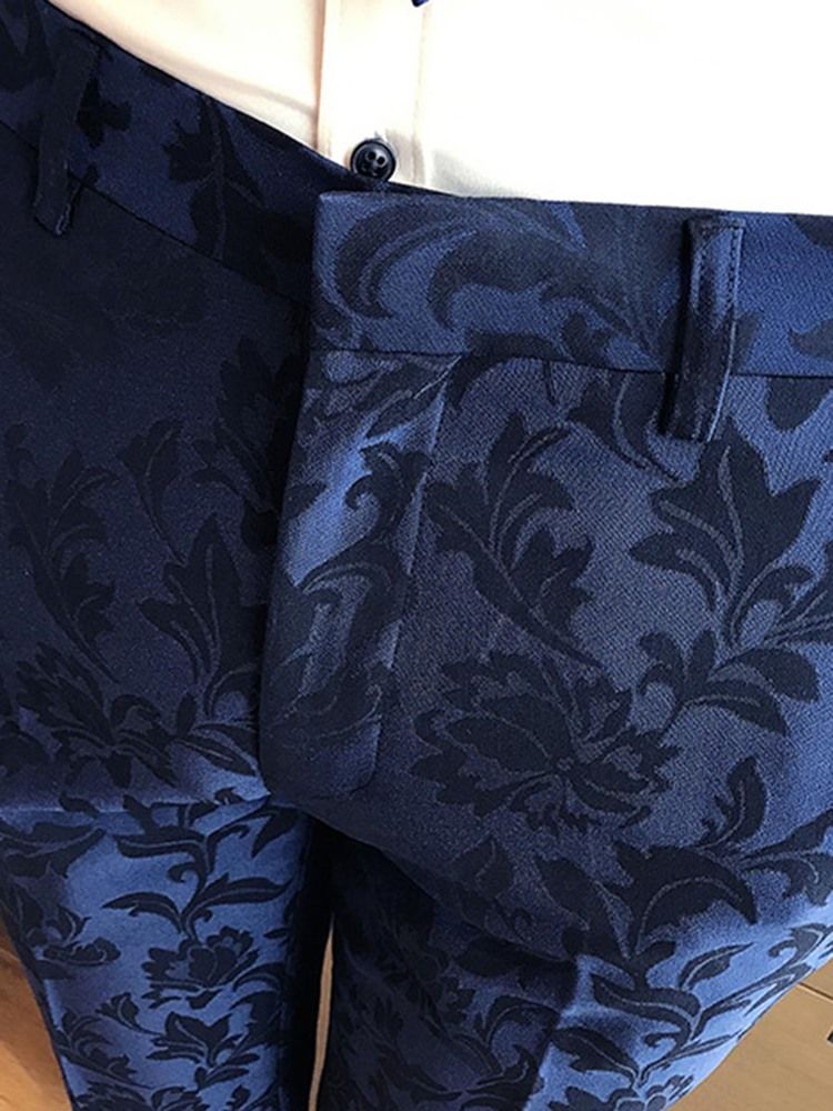 Lapela Slim Fit Print Poliéster Três Peças De Ternos Masculinos