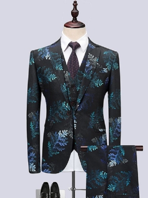 Leaf Print One Button 3 Peças Masculino Casual Suit