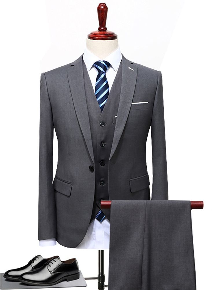 Terno Masculino Clássico Liso De 3 Peças Com Blazer Calças Colete