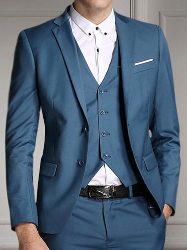 Terno Masculino De Três Peças De Cor Sólida